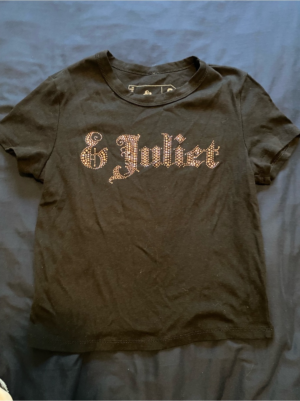 & Juliet Black Short Sleeve Tee with Studded Script